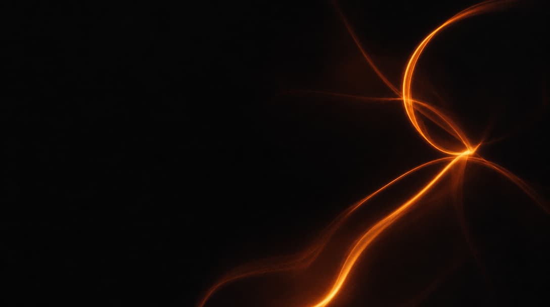 Ribbons of warm ember light weaving through darkness